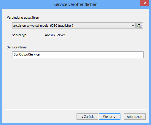 Verbindung auswählen und Service-Namen vergeben