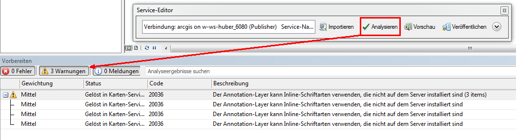 Analysieren im Service-Editor