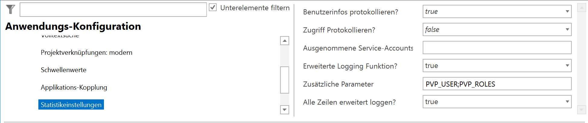 Konfiguration - Statistikeinstellungen