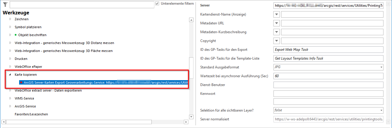 Konfiguration ArcGIS Server Karten Export Geoverarbeitungs-Service