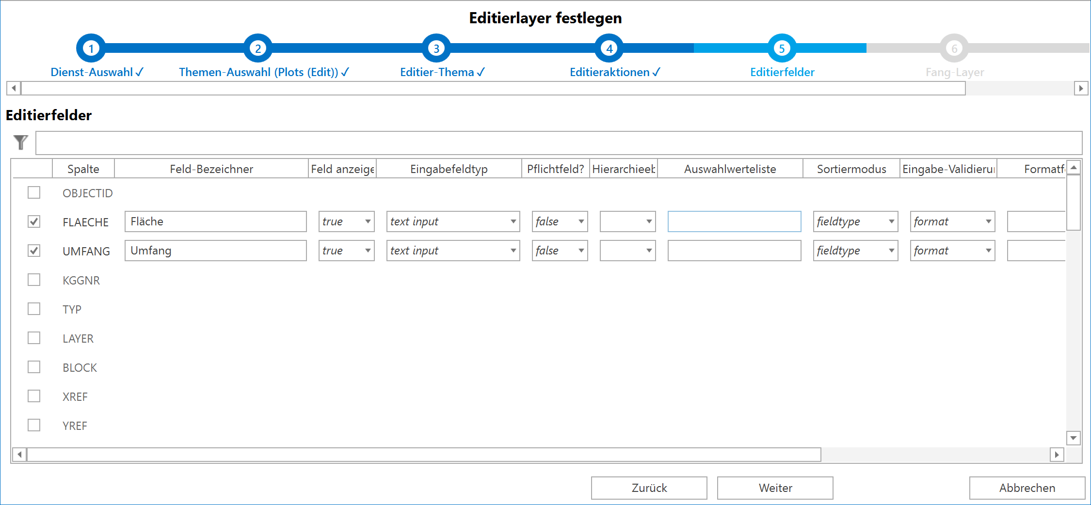 Wizrad Editierlayer festlegen, Schritt 5