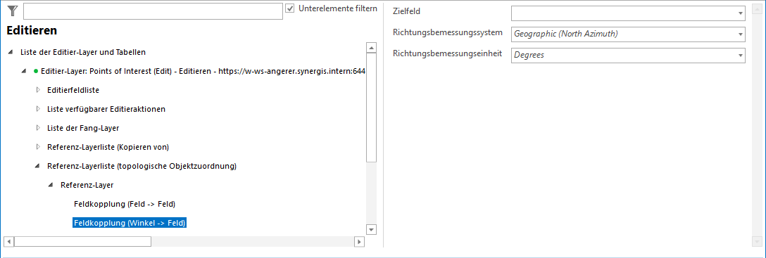Konfiguration - Feldkopplung (topologische Objektzuordnung), Winkel -> Feld