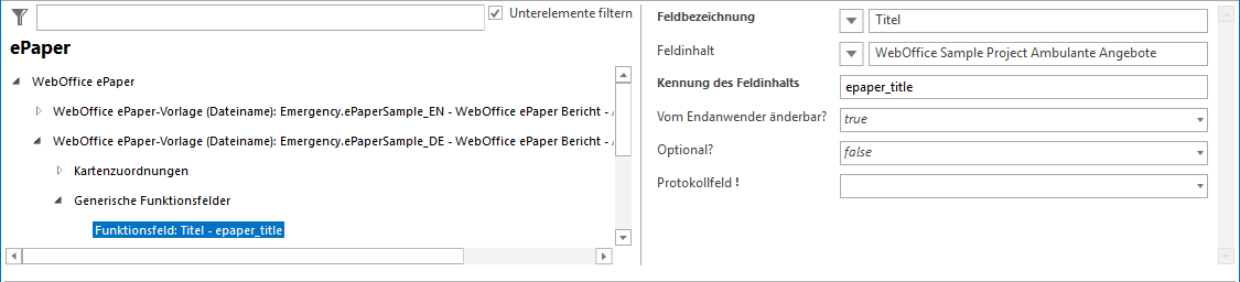 Kofiguration ePaper Generische Funktionsfelder