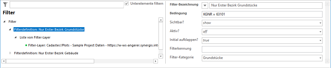 Konfiguration der Filterdefinition