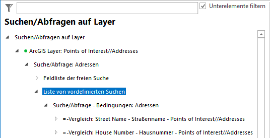 Konfiguration Liste von vordefinierten Suchen