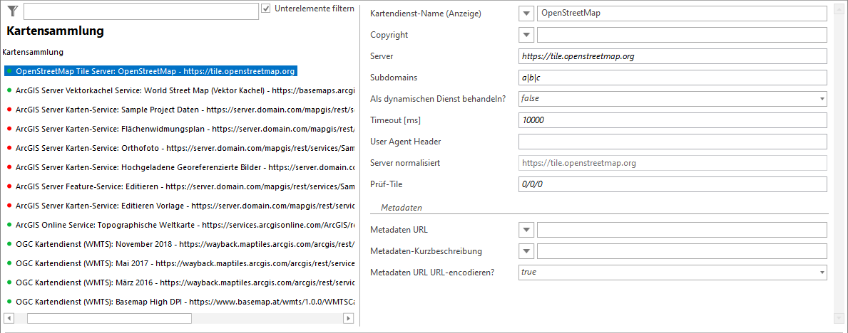 OpenStreetMap Kartendienst Konfiguration