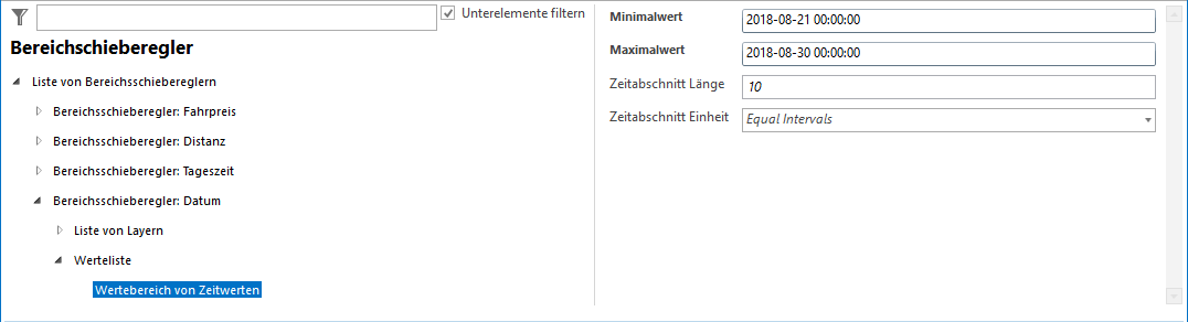 Konfiguration eines Wertebereiches von Zeitwerten