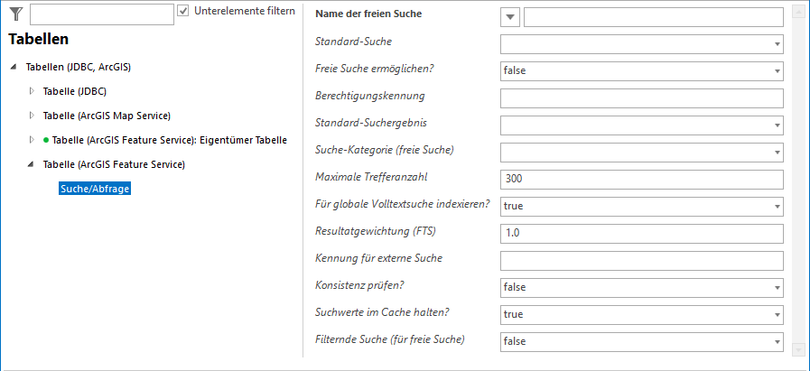Konfiguration einer Tabellensuche (ArcGIS Feature Service)