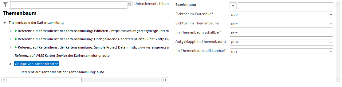 Gruppe von Kartendiensten im Themenbaum der Kartensammlung
