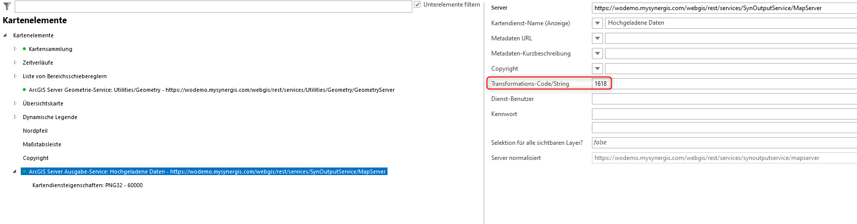 Transformationscode am SynOutputService