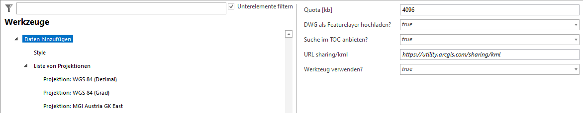 Hochladen lokaler Geodaten Konfiguration