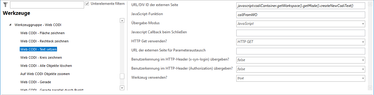 Konfiguration - Web CODI Text setzen