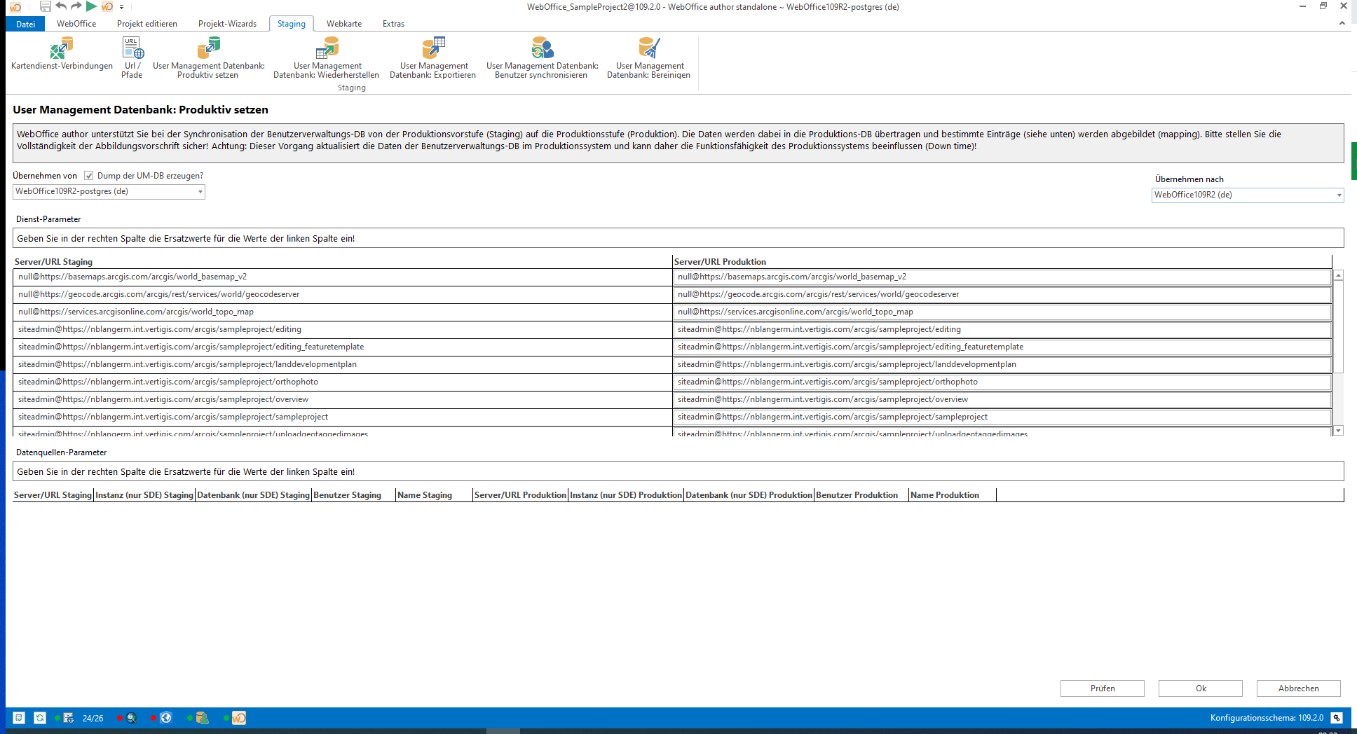Dialog im WebOffice author standalone - UserManagement Datenbank Produktiv setzen