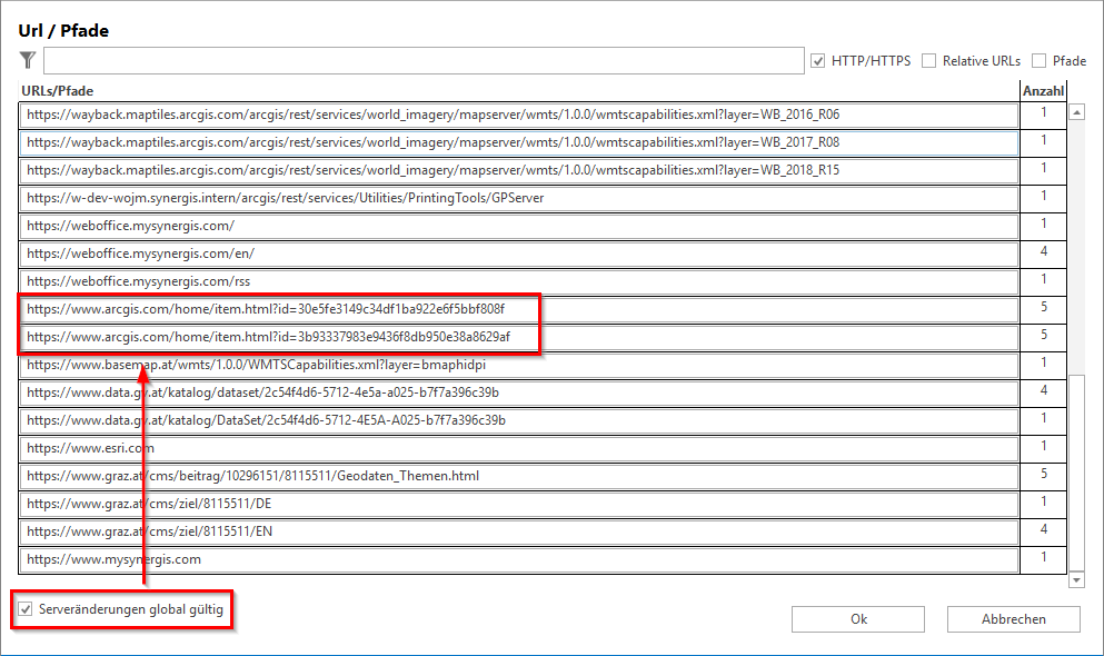 Verwendung der Funktion "Serveränderungen global gültig"&nbsp;