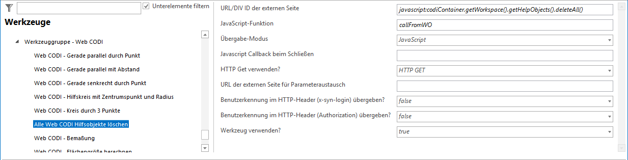 Konfiguration - Alle Web CODI Hilfsobjekte löschen