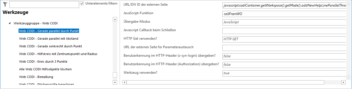 Konfiguration - Web CODI Gerade parallel durch Punkt