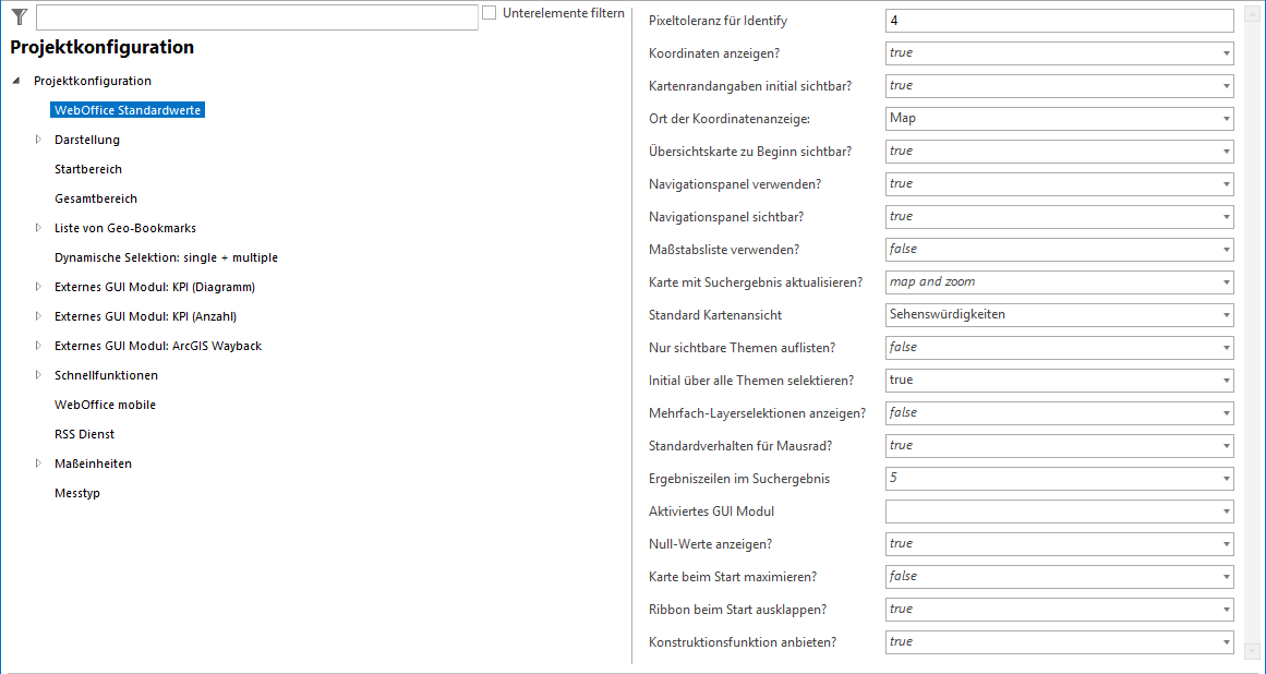 WebOffice Standardwerte