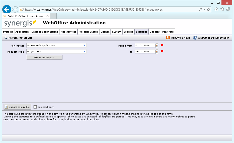 SynAdmin statistics tab SynAdmin statistics tab