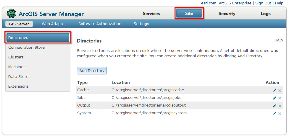 Check ArcGIS Server directories Check ArcGIS Server directories