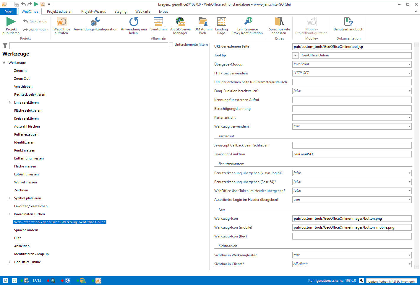 Configuration of GeoOffice online custom tool