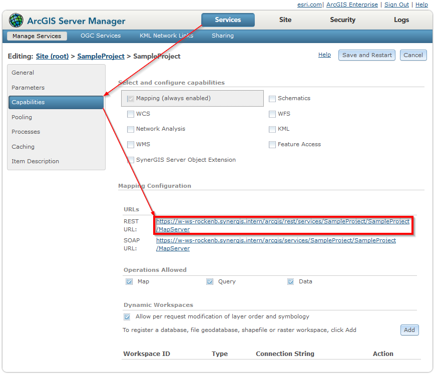 REST-URL: You will find the respective REST-URL in the ArcGIS Server Manager. By clicking the REST-URL you will see a list of the Layer-IDs.
