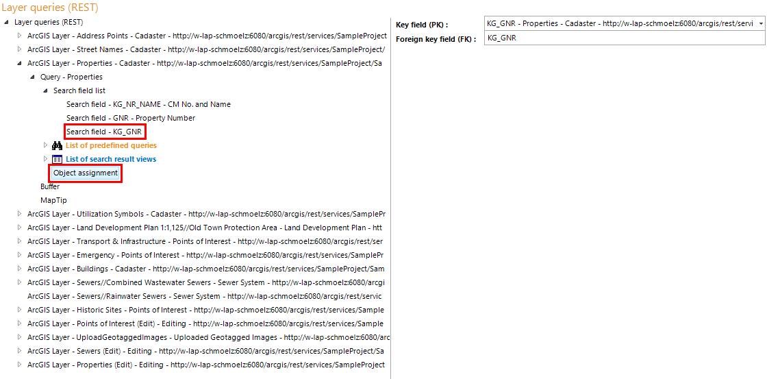 Configuration of an object assignment in the source layer in the layer queries