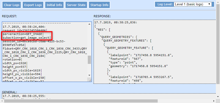 Find the desired request through the WebOffice Mobile Logmonitor