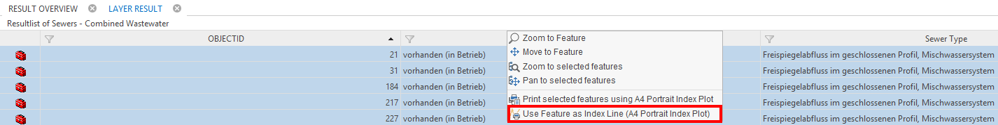 Choosing the index plot option for one of the selected line features Choosing the index plot option for one of the selected line features