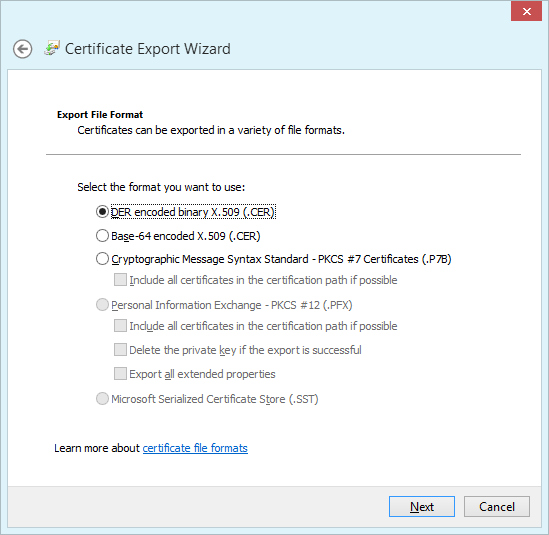 Choose the export file format Choose the export file format