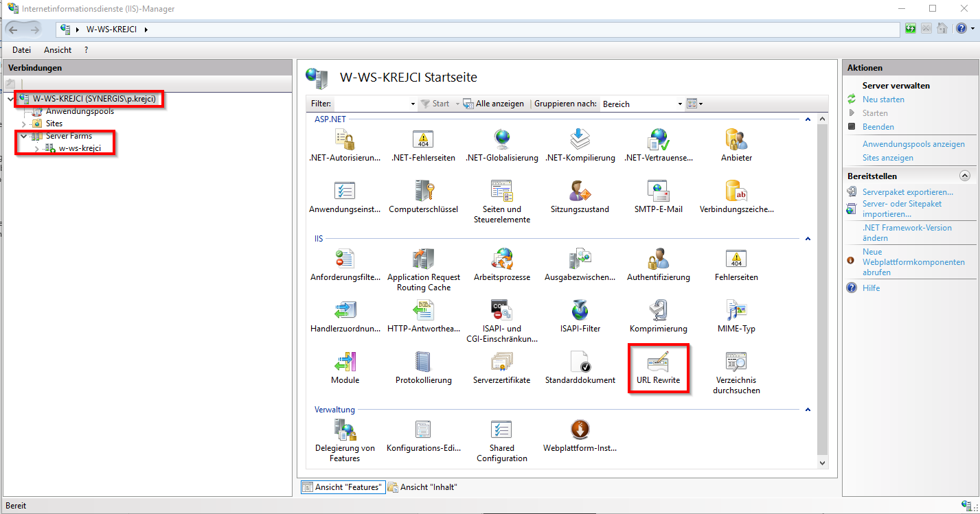 Checking the added elements after installing the IIS extensions