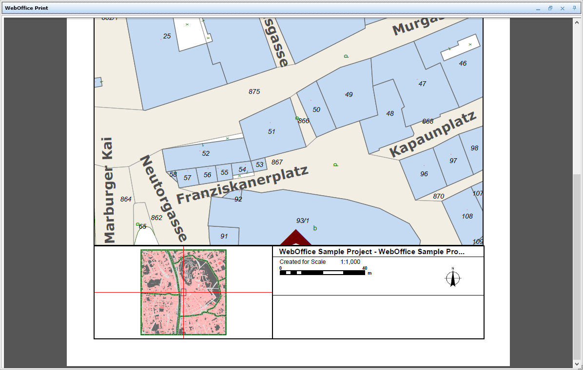 North arrow displayed on the print output