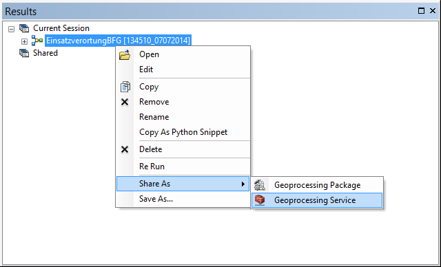 Share a result as geoprocessing service