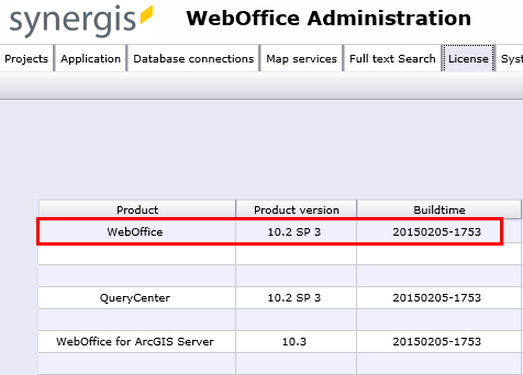 WebOffice Software Version (Build Time)