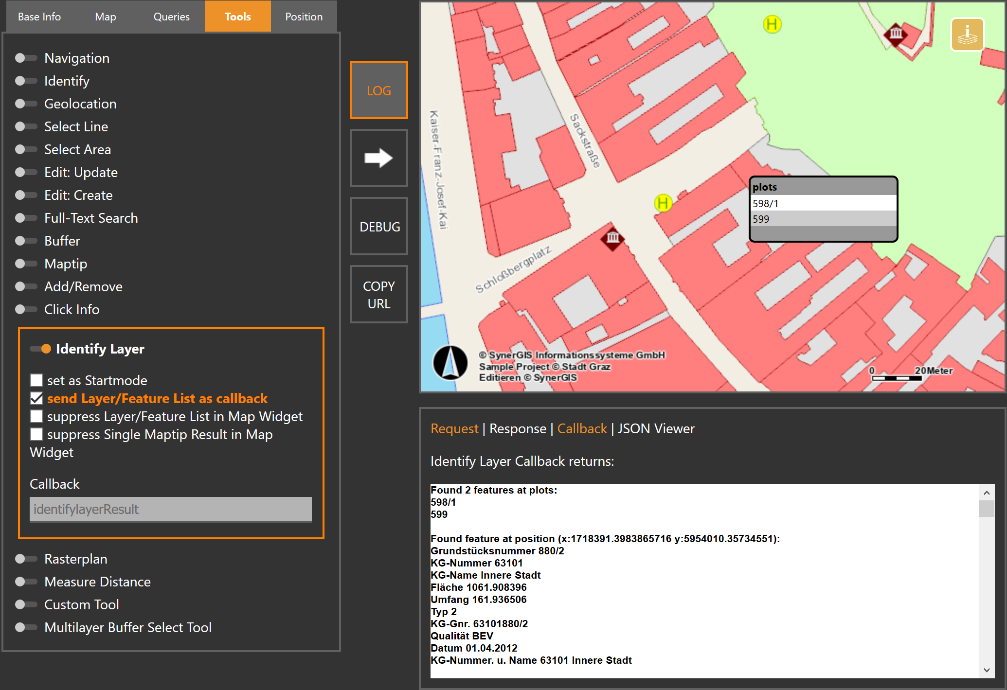 Identify Layer tool - List of found layers Identify Layer tool - List of found layers