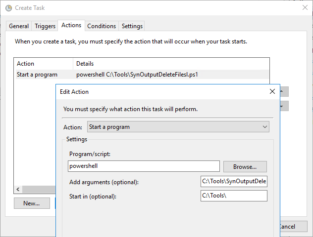 Create a new task - Start a program