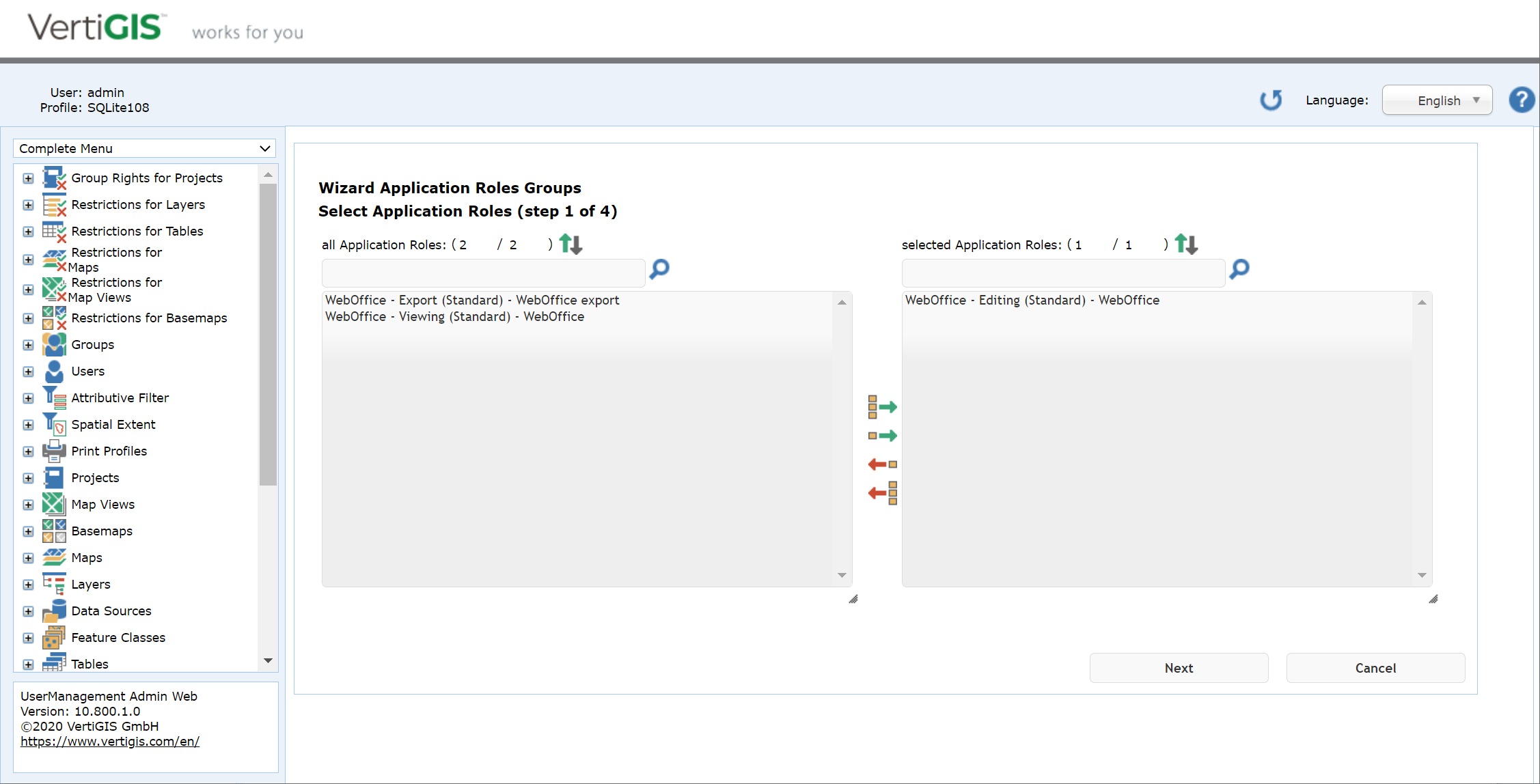 Modify an application role - step 1