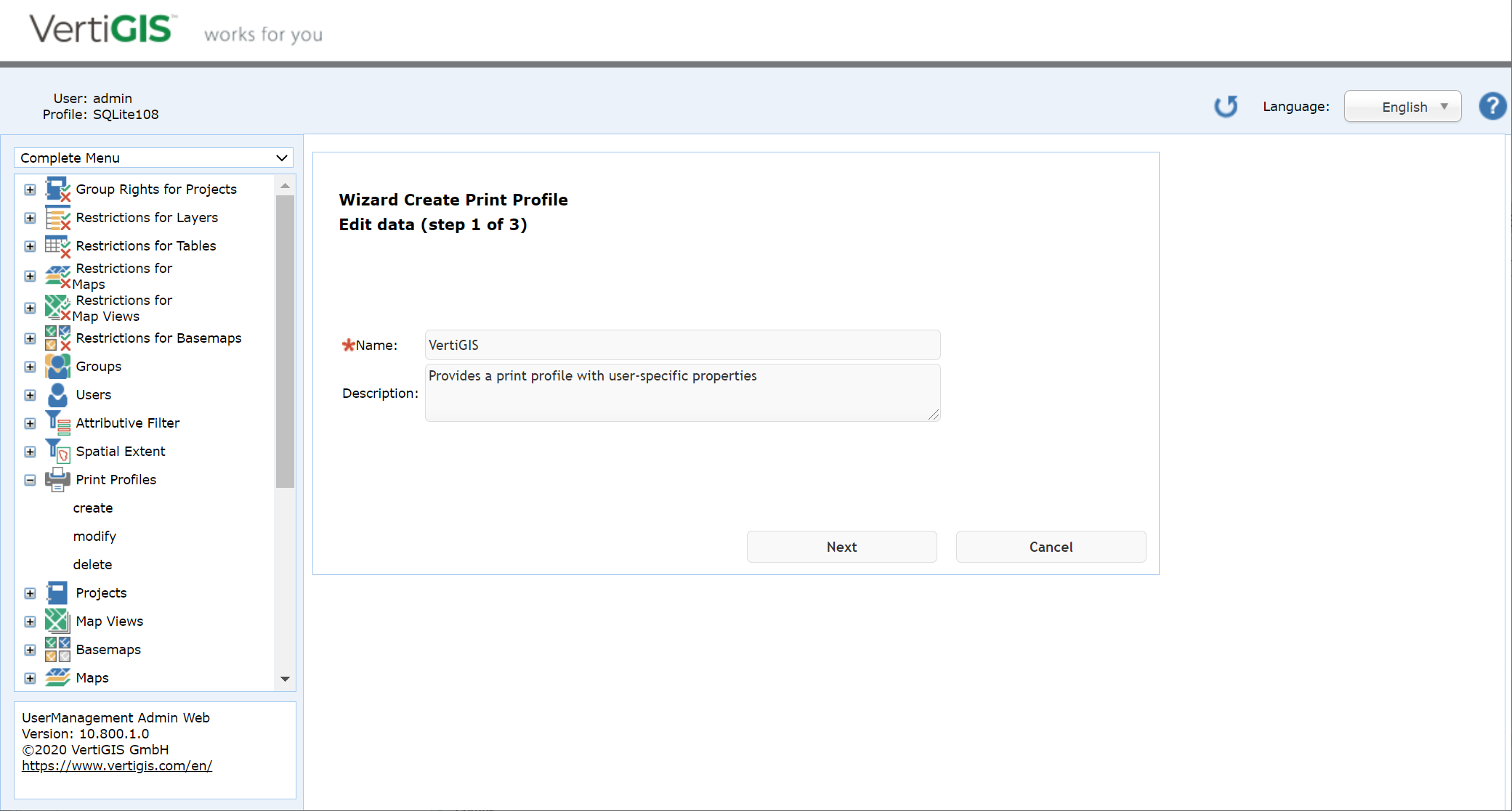 Create print profile - step 1