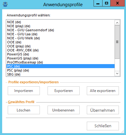 Selection of the application profile from the production server Selection of the application profile from the production server