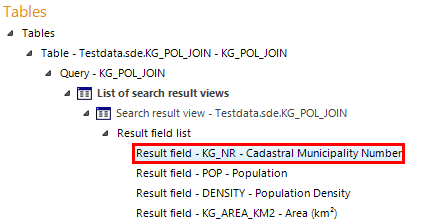 Result field of target table