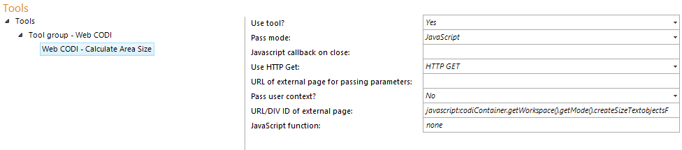 Configuration - Web CODI Calculate Area Size