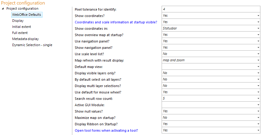 WebOffice defaults configuration