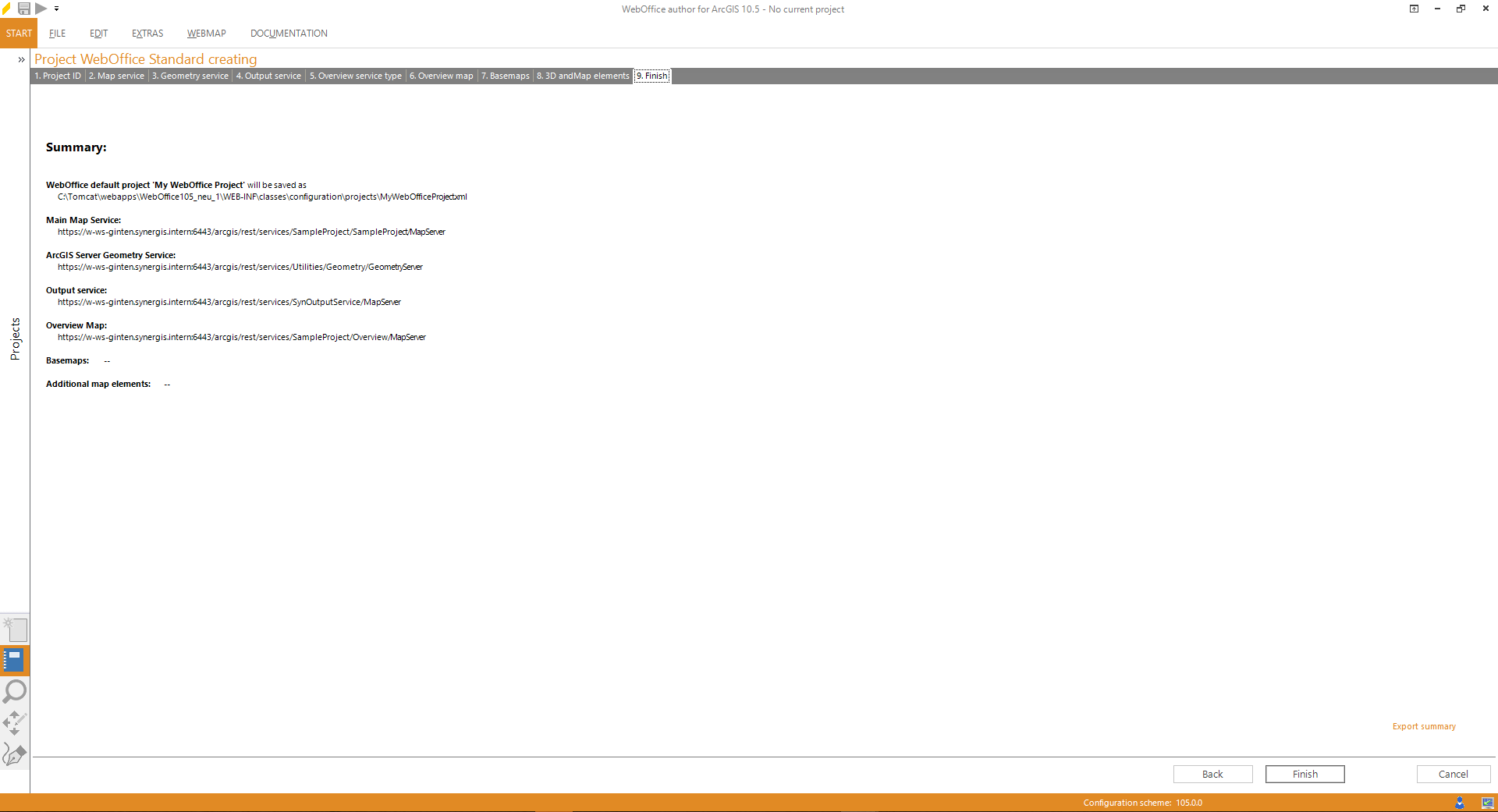 "Create Project Wizard - Summary