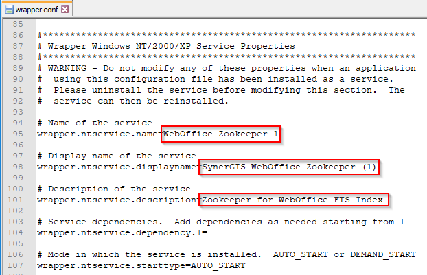 Configuration in "wrapper.conf" file
