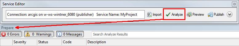 Analyze in the service editor