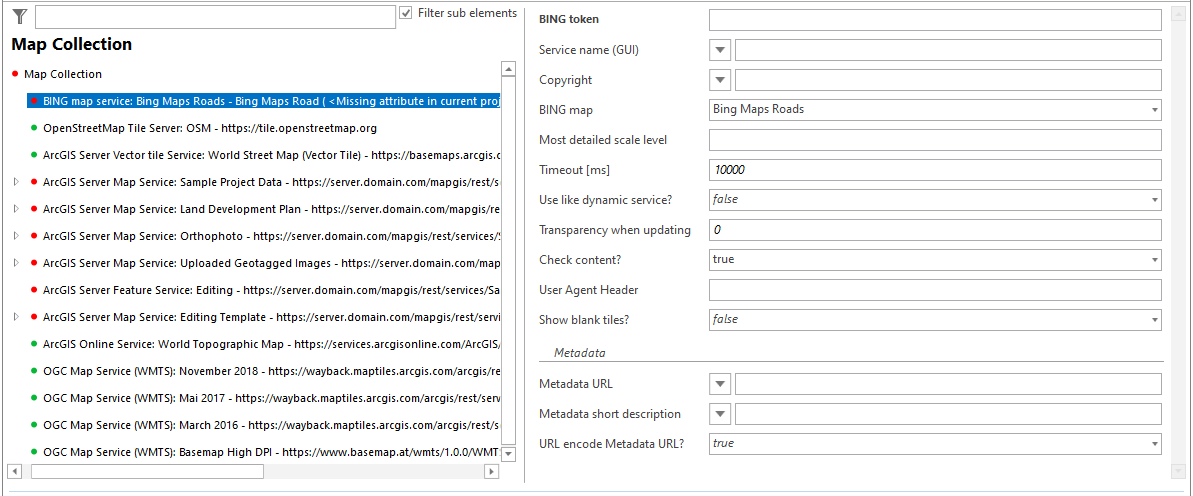 BING map service configuration
