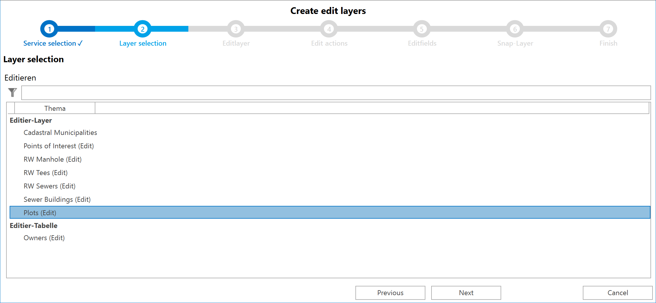 Wizard "Create edit layers" - Step 2 Wizard "Create edit layers" - Step 2