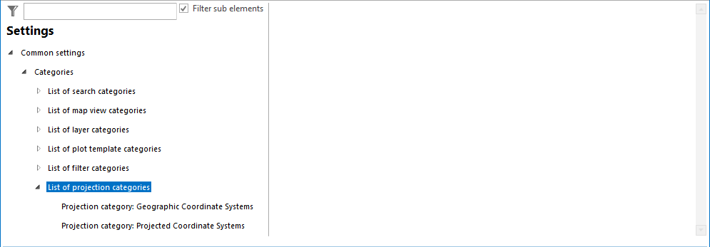List of projection categories configuration