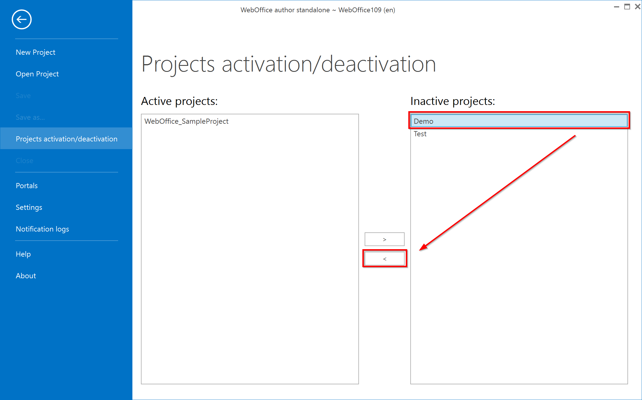 Set inactive projects active