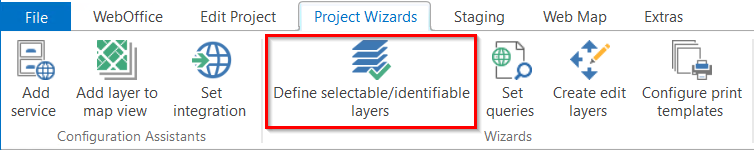 "Define selectable/identifiable layers" - Wizard in the WebOffice author standalone Menu