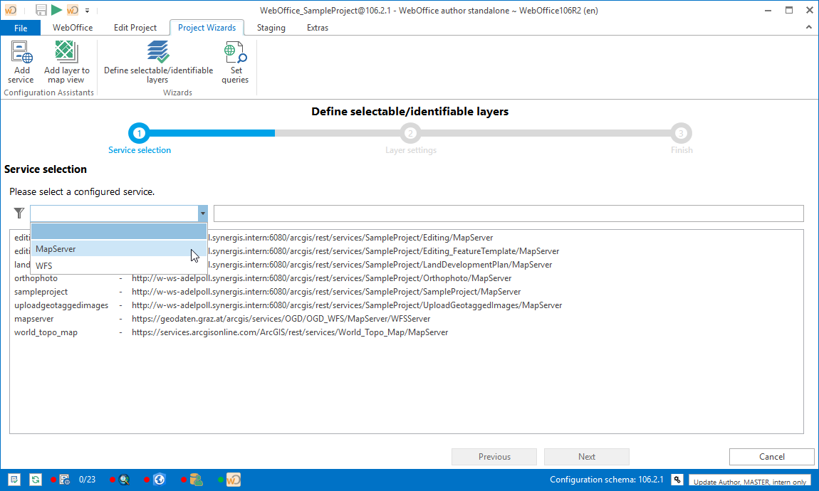 Select Service for which a selectable/identifiable layer should be defined